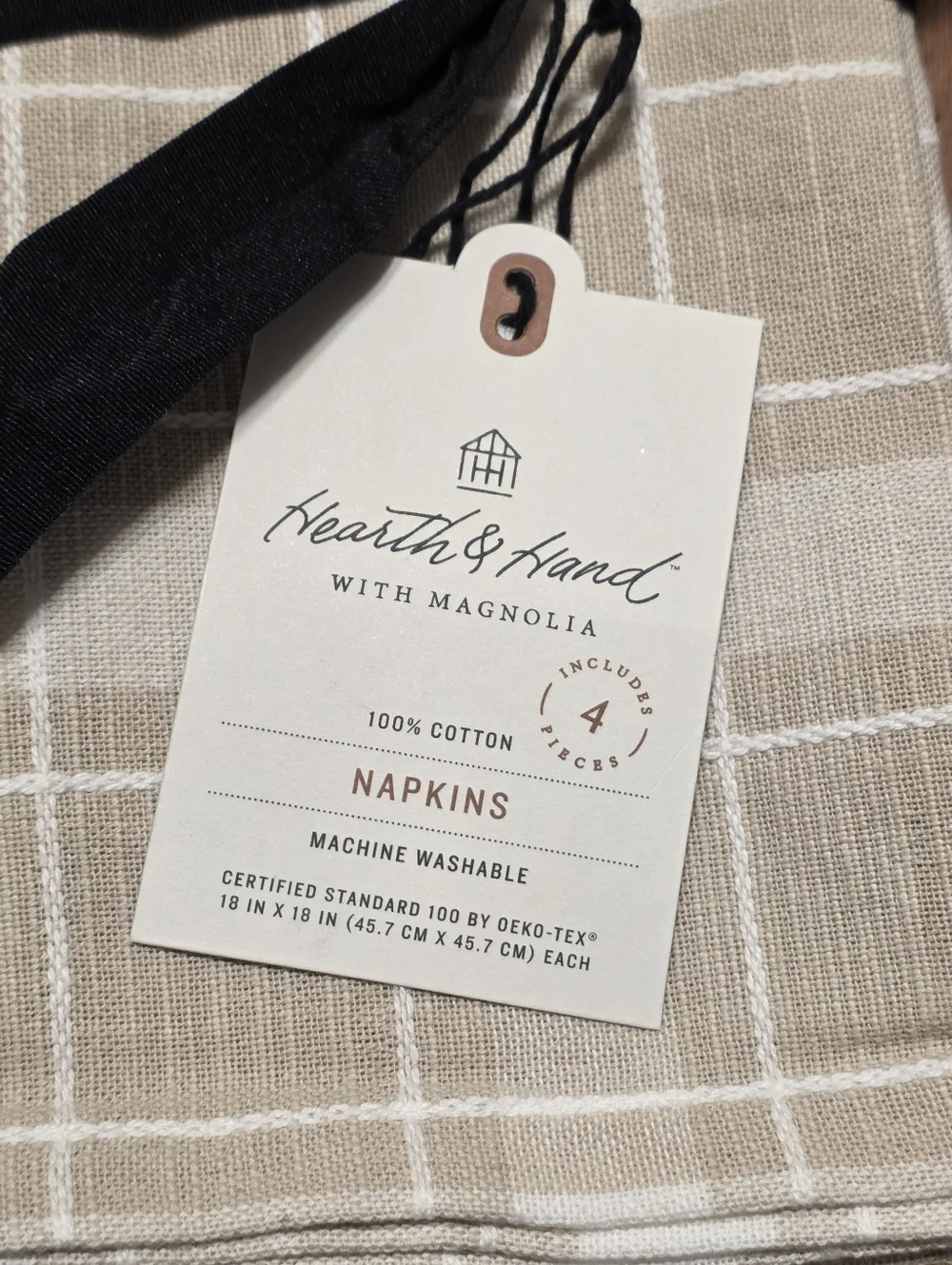Hearth & Hand With Magnolia Windowpane Check Fabric Napkins Tan & White 4 Pack